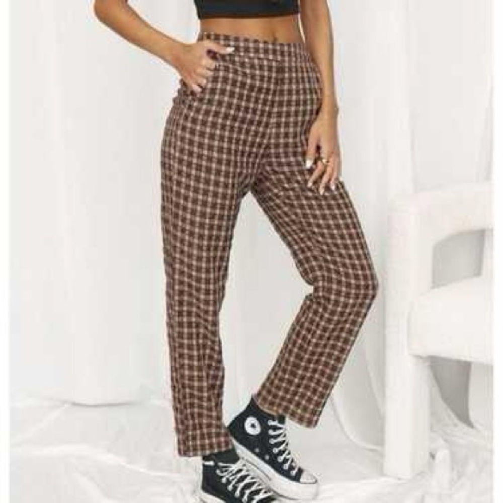 12th Tribe Brown Plaid Ankle Pants